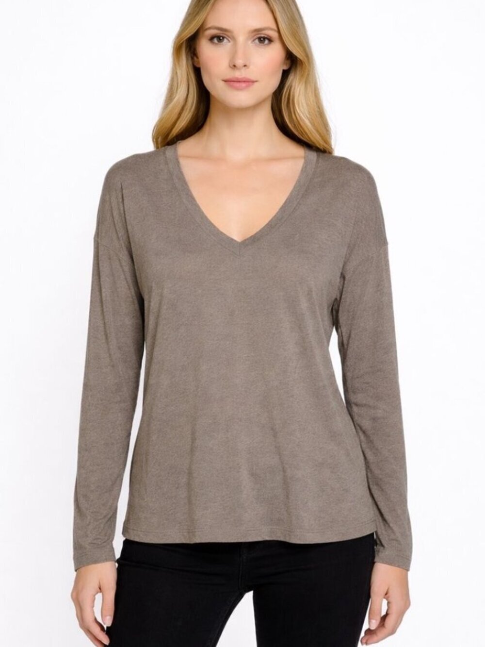 James Perse Vintage French Terry Sweatshirt Womens size 3 Large v-neck Taupe